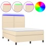 Boxspringbett-Matratze und LED-Leuchten, cremefarbener Stoff, 140 x 190 cm von , Betten und Lattenroste - Ref: Foro24-3134794...