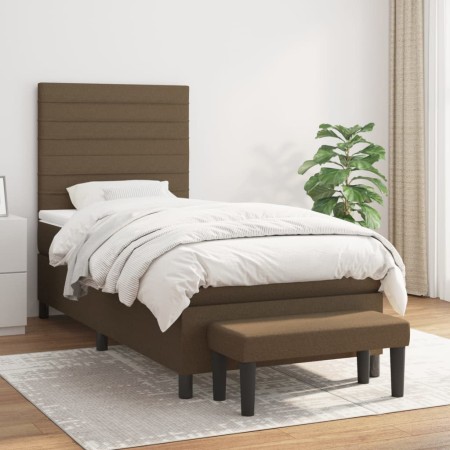 Cama box spring con colchón tela marrón oscuro 100x200 cm de , Camas y somieres - Ref: Foro24-3136656, Precio: 416,58 €, Desc...