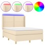 Boxspringbett-Matratze und LED-Leuchten, cremefarbener Stoff, 140 x 190 cm von , Betten und Lattenroste - Ref: Foro24-3138794...