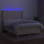 Box spring bed mattress and LED lights cream fabric 140x190 cm by , Beds and slatted bases - Ref: Foro24-3138794, Price: 538,...