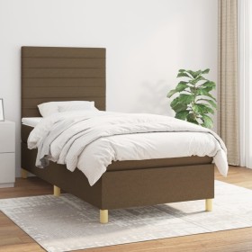 Cama box spring con colchón tela marrón oscuro 100x200 cm de , Camas y somieres - Ref: Foro24-3142396, Precio: 348,99 €, Desc...