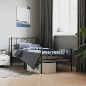 Bed frame with headboard and black metal footboard 90x190 cm by , Beds and slatted bases - Ref: Foro24-355473, Price: 78,05 €...