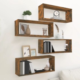 Cubic wall shelves 4 pcs smoked oak wood 60x15x23cm by , Shelves and shelves - Ref: Foro24-815925, Price: 42,99 €, Discount: %