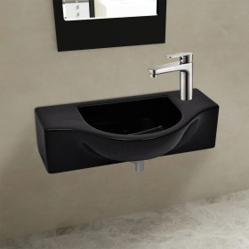 Lavabo de cerámica con orificio de grifo/desagüe negro de vidaXL, Lavabos - Ref: Foro24-141931, Precio: 77,29 €, Descuento: %