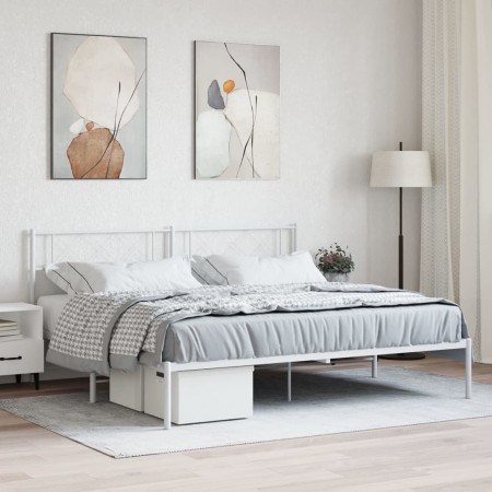 Estructura de cama con cabecero metal blanca 200x200 cm de , Camas y somieres - Ref: Foro24-372333, Precio: 103,99 €, Descuen...