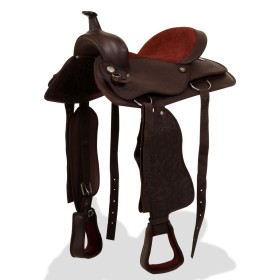 Western saddle, bridle and real leather breastplate 15" brown by , Frames - Ref: Foro24-91347, Price: 206,99 €, Discount: %