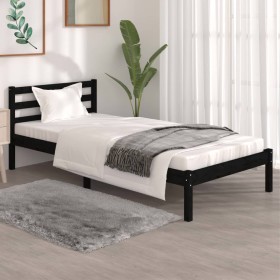 Solid black pine wood bed frame 90x190 cm by , Beds and slatted bases - Ref: Foro24-810399, Price: 84,99 €, Discount: %