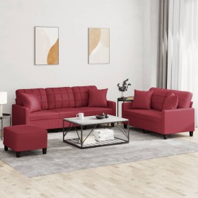 Red synthetic leather 3-piece sofa set with cushions by , Sofas - Ref: Foro24-3201396, Price: 615,41 €, Discount: %