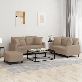 Cappuccino synthetic leather 3-piece sofa set with cushions by , Sofas - Ref: Foro24-3201377, Price: 519,99 €, Discount: %