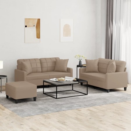 3-teilige Sofagarnitur aus Cappuccino-Kunstleder mit Kissen von , Sofas - Ref: Foro24-3201377, Preis: 519,99 €, Rabatt: %