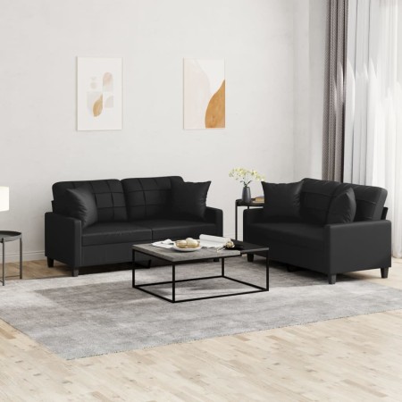 2-piece black synthetic leather sofa set with cushions by , Sofas - Ref: Foro24-3201368, Price: 497,08 €, Discount: %