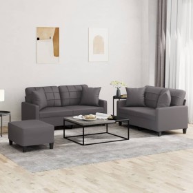 Gray synthetic leather 3-piece sofa set with cushions by , Sofas - Ref: Foro24-3201375, Price: 529,56 €, Discount: %