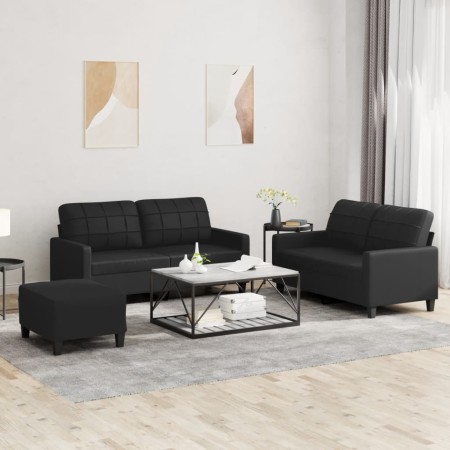 3-piece black synthetic leather sofa set with cushions by , Sofas - Ref: Foro24-3201363, Price: 522,70 €, Discount: %