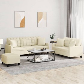 Cream-colored synthetic leather 3-piece sofa set with cushions by , Sofas - Ref: Foro24-3201394, Price: 495,99 €, Discount: %