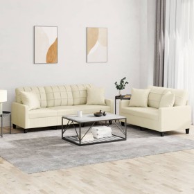 Sofagarnitur mit Kissen 2-teilig aus cremefarbenem Kunstleder von , Sofas - Ref: Foro24-3201389, Preis: 455,99 €, Rabatt: %