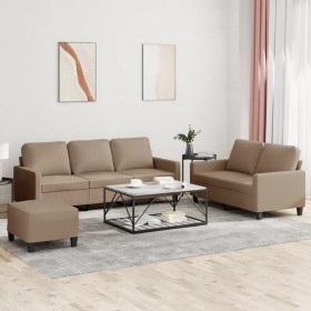 Cappuccino synthetic leather 3-piece sofa set with cushions by , Sofas - Ref: Foro24-3201427, Price: 544,80 €, Discount: %