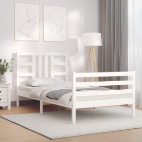 White solid wood bed frame with headboard by , Beds and slatted bases - Ref: Foro24-3193887, Price: 96,40 €, Discount: %