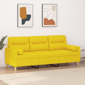 Sofá de 3 plazas con cojines tela amarillo claro 180 cm de , Sofás - Ref: Foro24-3200834, Precio: 277,90 €, Descuento: %