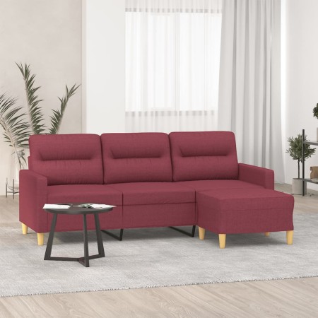 Sofá de 3 plazas con taburete de tela rojo tinto 180 cm de , Sofás - Ref: Foro24-3201079, Precio: 357,01 €, Descuento: %