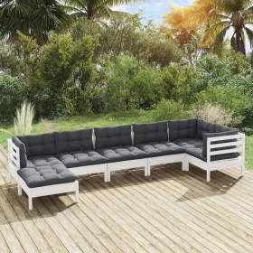 8-piece garden furniture set with white cushions made of pine wood by , Garden sets - Ref: Foro24-3096551, Price: 591,99 €, D...