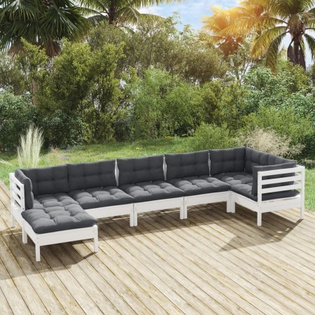 8 Stk. Gartenmöbel mit Kissen aus weißem Kiefernholz von , Gartensets - Ref: Foro24-3096551, Preis: 584,14 €, Rabatt: %