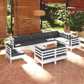 Garden furniture 11 pieces and white cushions solid pine wood by , Garden sets - Ref: Foro24-3096786, Price: 966,49 €, Discou...