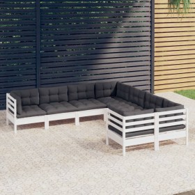 8 Stk. Gartenmöbel und Kissen aus massivem Kiefernholz weiß von , Gartensets - Ref: Foro24-3096972, Preis: 695,83 €, Rabatt: %