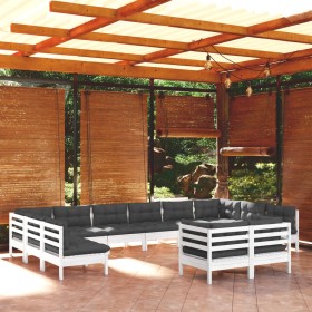 Muebles de jardín 12 pzas y cojines blanco madera maciza pino de , Conjuntos de jardín - Ref: Foro24-3097272, Precio: 1,00 €,...