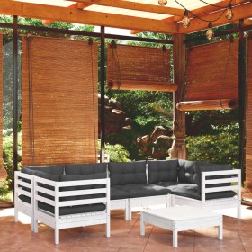 7 Stk. Gartenmöbel mit Kissen aus weißem Kiefernholz von , Gartensets - Ref: Foro24-3097302, Preis: 613,85 €, Rabatt: %