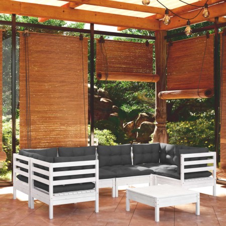 Muebles de jardín 7 pzas con cojines blanco madera de pino de , Conjuntos de jardín - Ref: Foro24-3097302, Precio: 613,85 €, ...