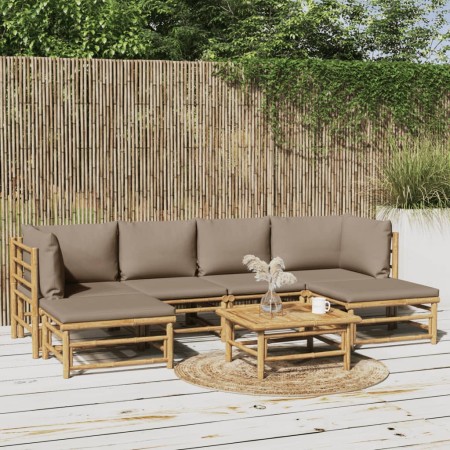 7-piece garden furniture set made of bamboo with gray taupe cushions by , Garden sets - Ref: Foro24-3155133, Price: 633,45 €,...