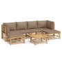 7-piece garden furniture set made of bamboo with gray taupe cushions by , Garden sets - Ref: Foro24-3155133, Price: 633,45 €,...