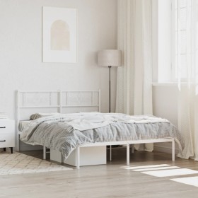 Estructura de cama con cabecero metal blanca 140x200 cm de , Camas y somieres - Ref: Foro24-355317, Precio: 98,99 €, Descuent...