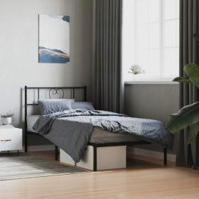 Bed frame with black metal headboard 100x200 cm by , Beds and slatted bases - Ref: Foro24-355458, Price: 65,99 €, Discount: %