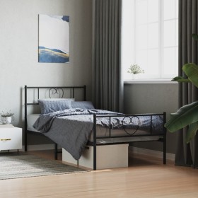 Bed frame with headboard and black metal footboard 80x200 cm by , Beds and slatted bases - Ref: Foro24-355472, Price: 62,12 €...