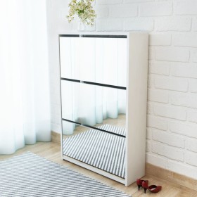 Shoe rack with 3 levels and white mirror 63x17x102.5 cm by vidaXL, Shoe racks and shoe organizers - Ref: Foro24-243048, Price...