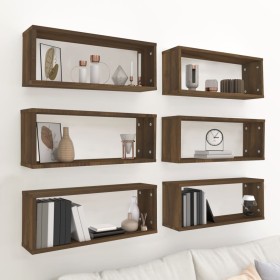 6 wall-mounted cubic shelves oak wood brown 60x15x23 cm by , Shelves and shelves - Ref: Foro24-815932, Price: 60,20 €, Discou...