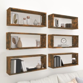 6 wall-mounted cubic shelves smoked oak wood 60x15x23cm by , Shelves and shelves - Ref: Foro24-815926, Price: 49,57 €, Discou...