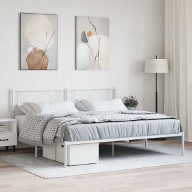 Estructura de cama de metal con cabecero blanco 180x200 cm de , Camas y somieres - Ref: Foro24-372330, Precio: 103,99 €, Desc...