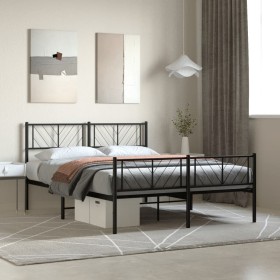 Black metal headboard and footboard bed frame 150x200 cm by , Beds and slatted bases - Ref: Foro24-372199, Price: 102,99 €, D...