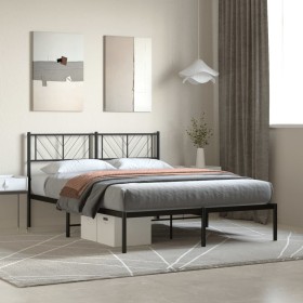 Bed frame with black metal headboard 135x190 cm by , Beds and slatted bases - Ref: Foro24-372178, Price: 90,01 €, Discount: %