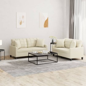 2-piece sofa set with cream-colored faux leather cushions by , Sofas - Ref: Foro24-3201369, Price: 466,18 €, Discount: %