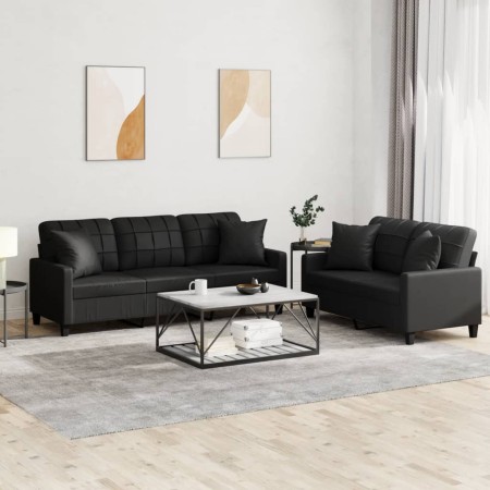 Set Sofas mit 2 Stück Kissen Kunstleder schwarz von , Sofas - Ref: Foro24-3201388, Preis: 563,09 €, Rabatt: %