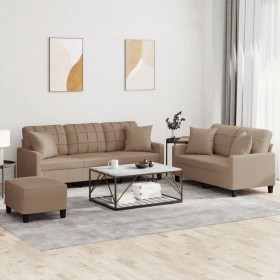 3-piece sofa set with cappuccino faux leather cushions by , Sofas - Ref: Foro24-3201397, Price: 592,96 €, Discount: %