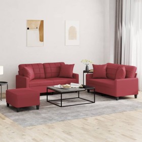 3-piece red dyed faux leather sofa set with cushions by , Sofas - Ref: Foro24-3201376, Price: 533,48 €, Discount: %