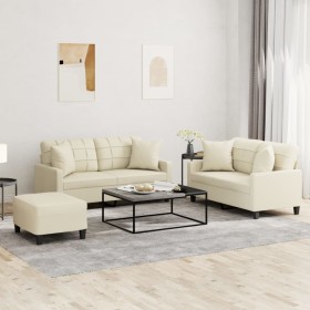 3-piece sofa set with cream-colored faux leather cushions by , Sofas - Ref: Foro24-3201374, Price: 480,99 €, Discount: %