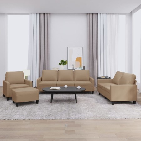 4-piece sofa set with cappuccino synthetic leather cushions by , Sofas - Ref: Foro24-3201407, Price: 736,41 €, Discount: %