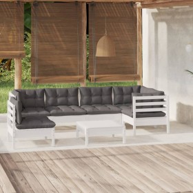 Muebles de jardín 7 pzas con cojines blanco madera de pino de , Conjuntos de jardín - Ref: Foro24-3096425, Precio: 584,14 €, ...