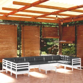 Muebles de jardín 11 pzas con cojines blanco madera de pino de , Conjuntos de jardín - Ref: Foro24-3097338, Precio: 960,14 €,...