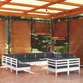 Garden furniture 11 pieces and white cushions solid pine wood by , Garden sets - Ref: Foro24-3097260, Price: 971,58 €, Discou...